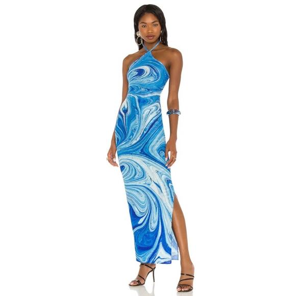 FARAI London x Revolve Saria Mesh Halter Maix Dress Size XS Blue Swirl - Picture 1 of 12